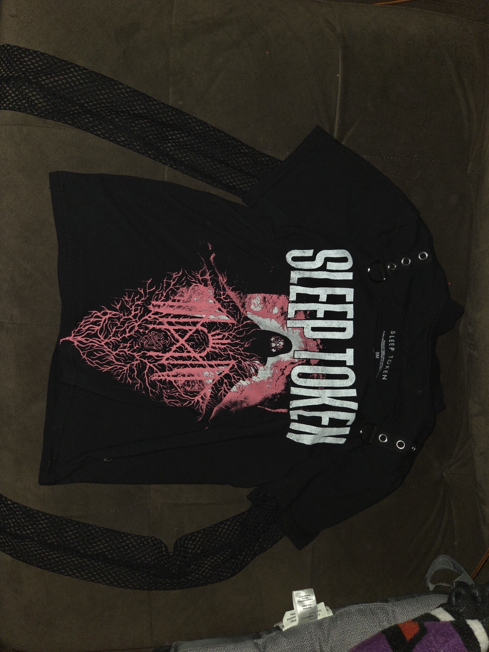 Sleep Token Fish Net Long Sleeve Graphic Tee in Black with Red.